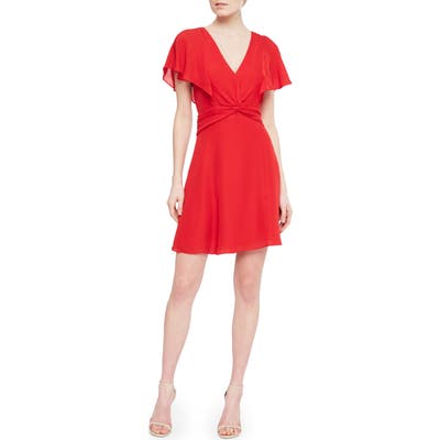 Parker Katie Flutter Silk Minidress, Red