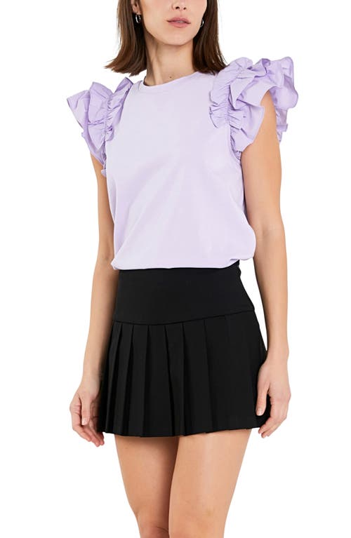 English Factory Ruffle Sleeve Mix Media Cotton Top In Lilac