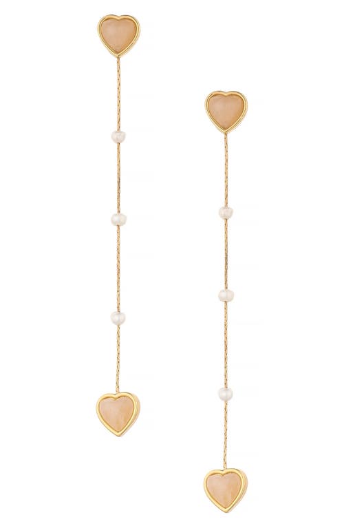 Ettika Quartz Heart & Freshwater Pearl Linear Drop Earrings in Gold at Nordstrom