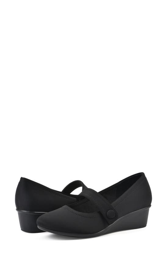 Cliffs By White Mountain Brightly Mary Jane Wedge Pump In Black/ Nylon