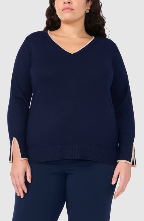 Shop Halogenr Halogen(r) Tipped Split Cuff V-neck Sweater In Classic Navy