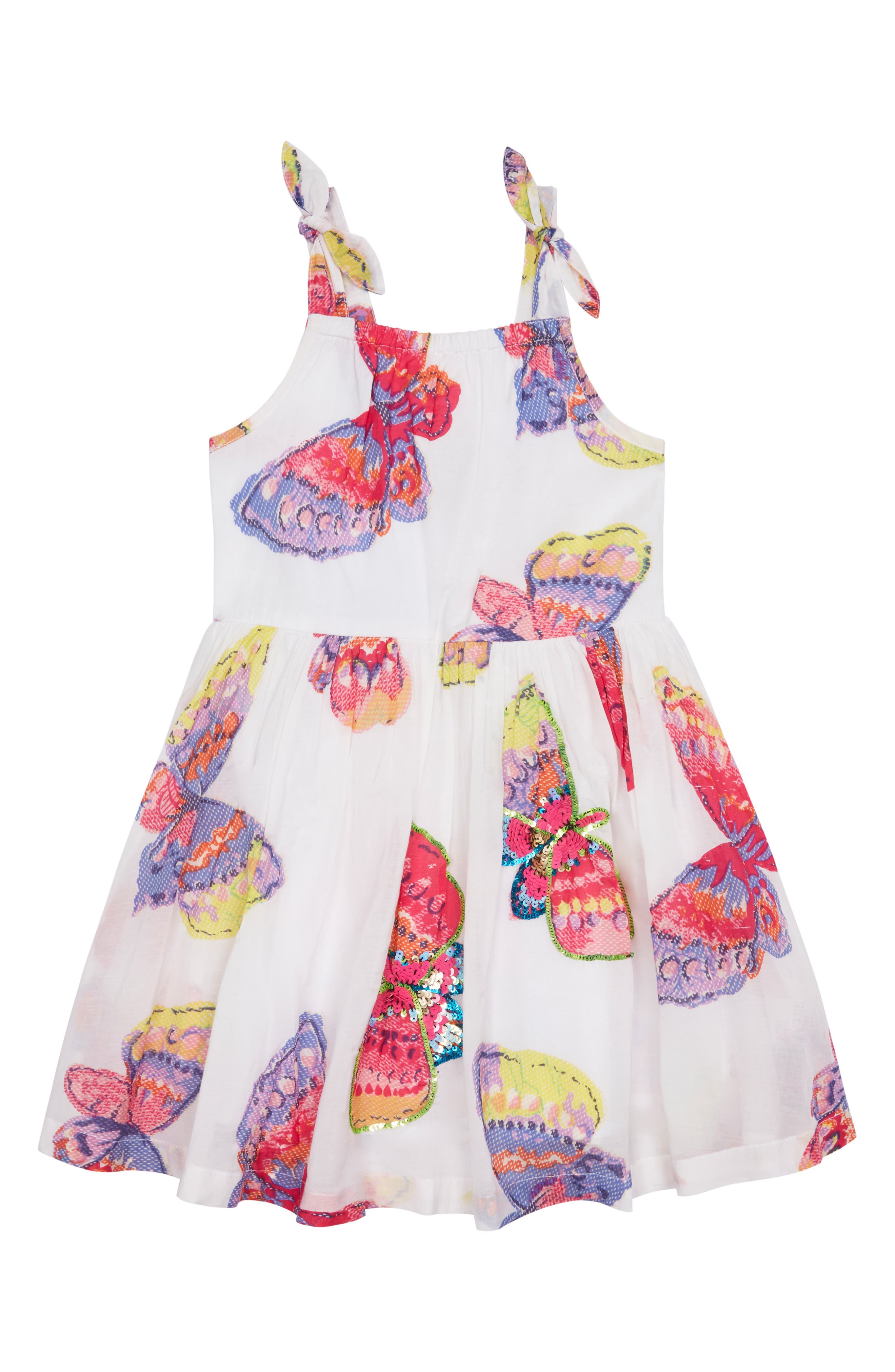 Rainbow House Girls Crewneck Sleeveless Floral Print Swing Dress Elegant Front Bow-Tie Party Dresses