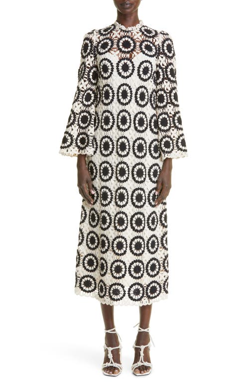 Zimmermann Ginger Long Sleeve Crochet Lace Midi Dress in Cream/Black