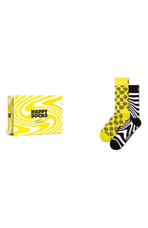 Shop Happy Socks Zig Zag 2-pack Assorted Crew Socks Gift Set In Yellow