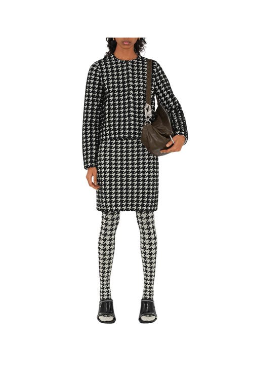 Shop Burberry Houndstooth Nylon Blend Mini Skirt In Black