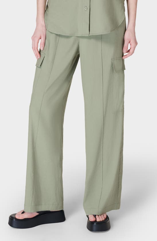 Shop Sweaty Betty Summer Stretch Linen Blend Wide Leg Utility Pants In Savannah Green