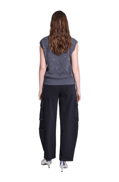 Shop Maje Sleeveless Sequin Sweater In Anthracite Grey