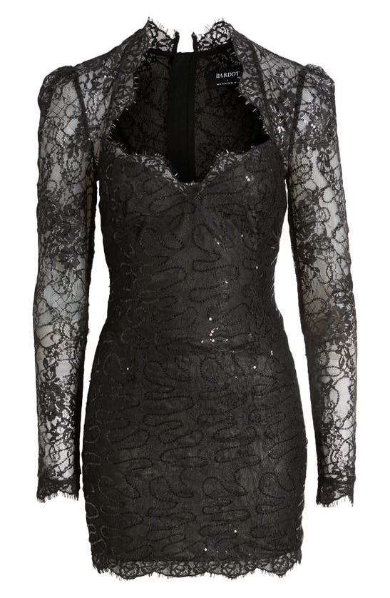 Bardot Aurora Sequin Lace Long Sleeve Minidress In Black