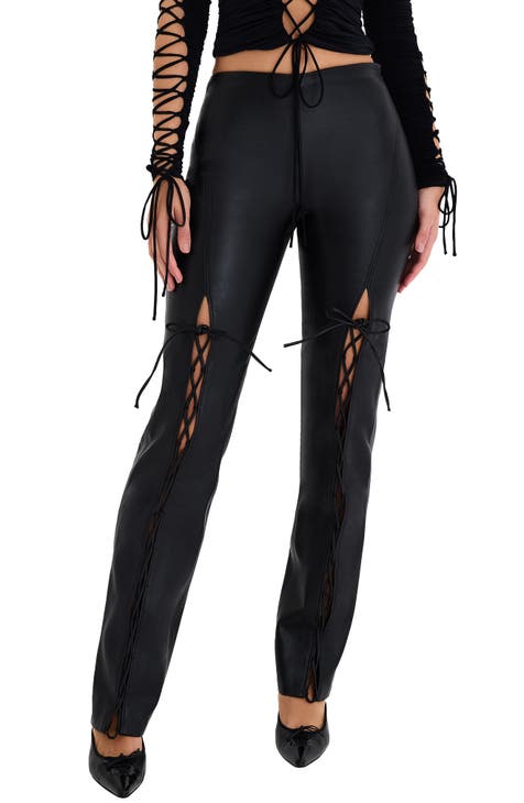 Side Lace-Up Leggings And Lace-Up Hooded Top Set