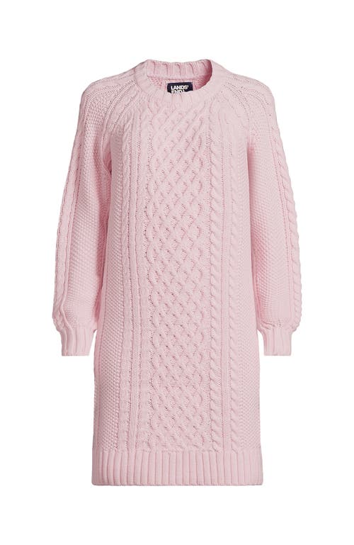 Shop Lands' End Cotton Blend Cable Crew Neck Sweater Dress In Pink Fog