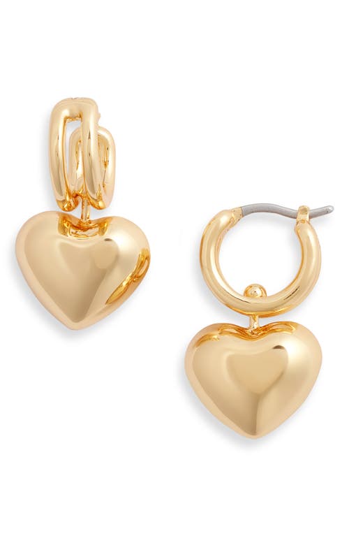 Puffy Heart Drop Earrings in High Polish Gold