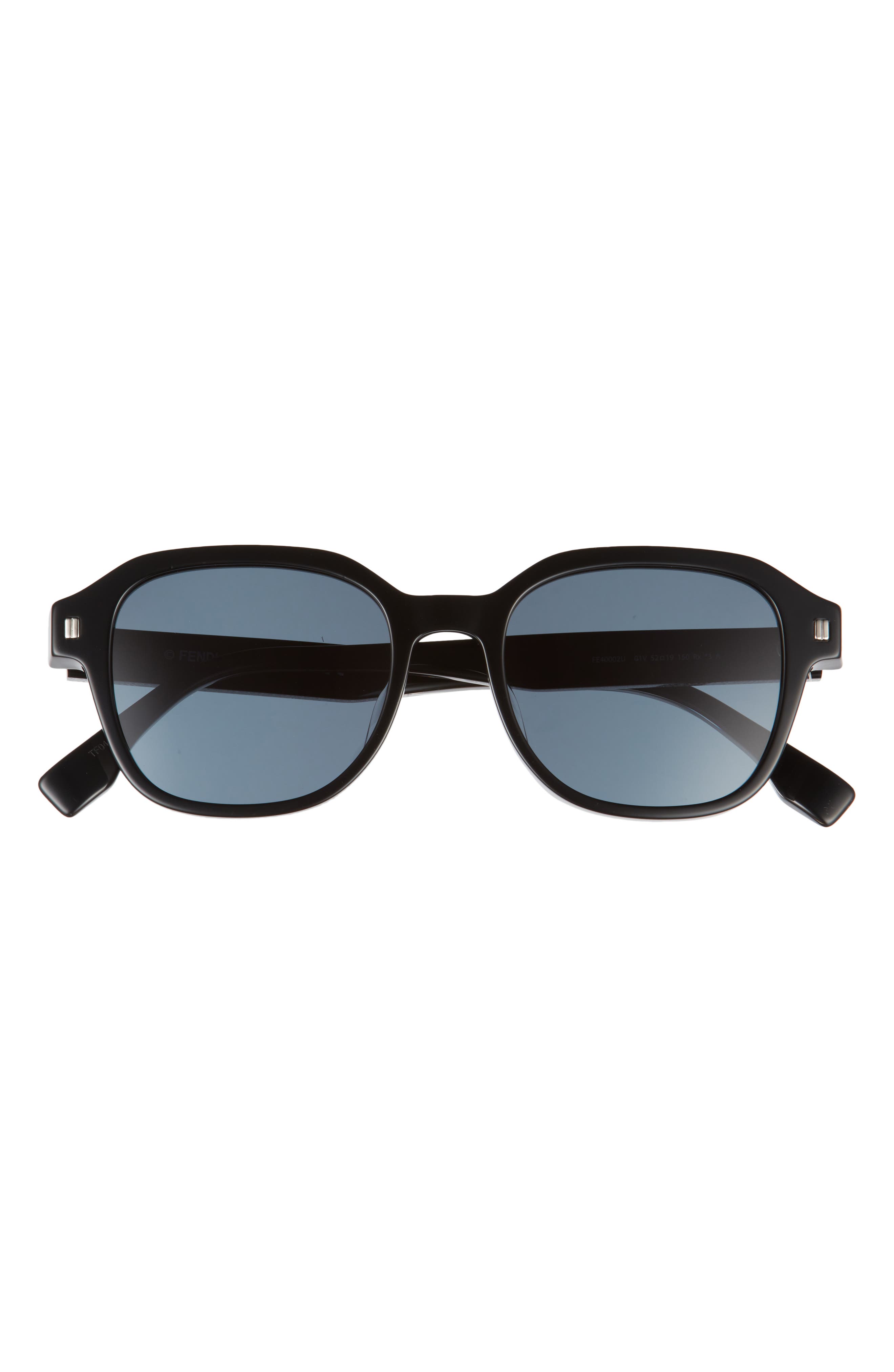 Fendi 52mm Round Sunglasses in Shiny Black /Blue at Nordstrom