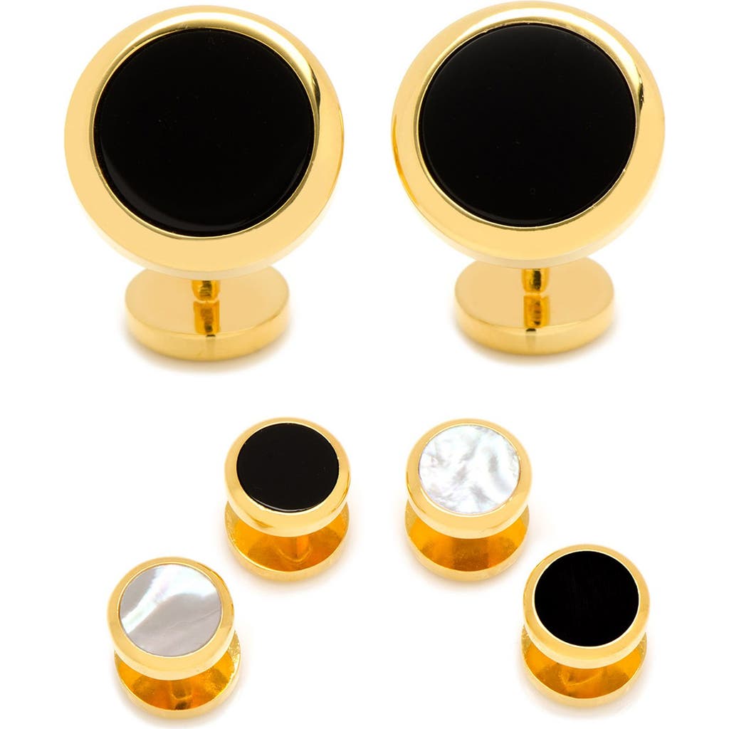 Cufflinks, Inc . Ox And Bull Trading Co. Semi-precious Cuff Links & Shirt Studs Set In Gold/onyx