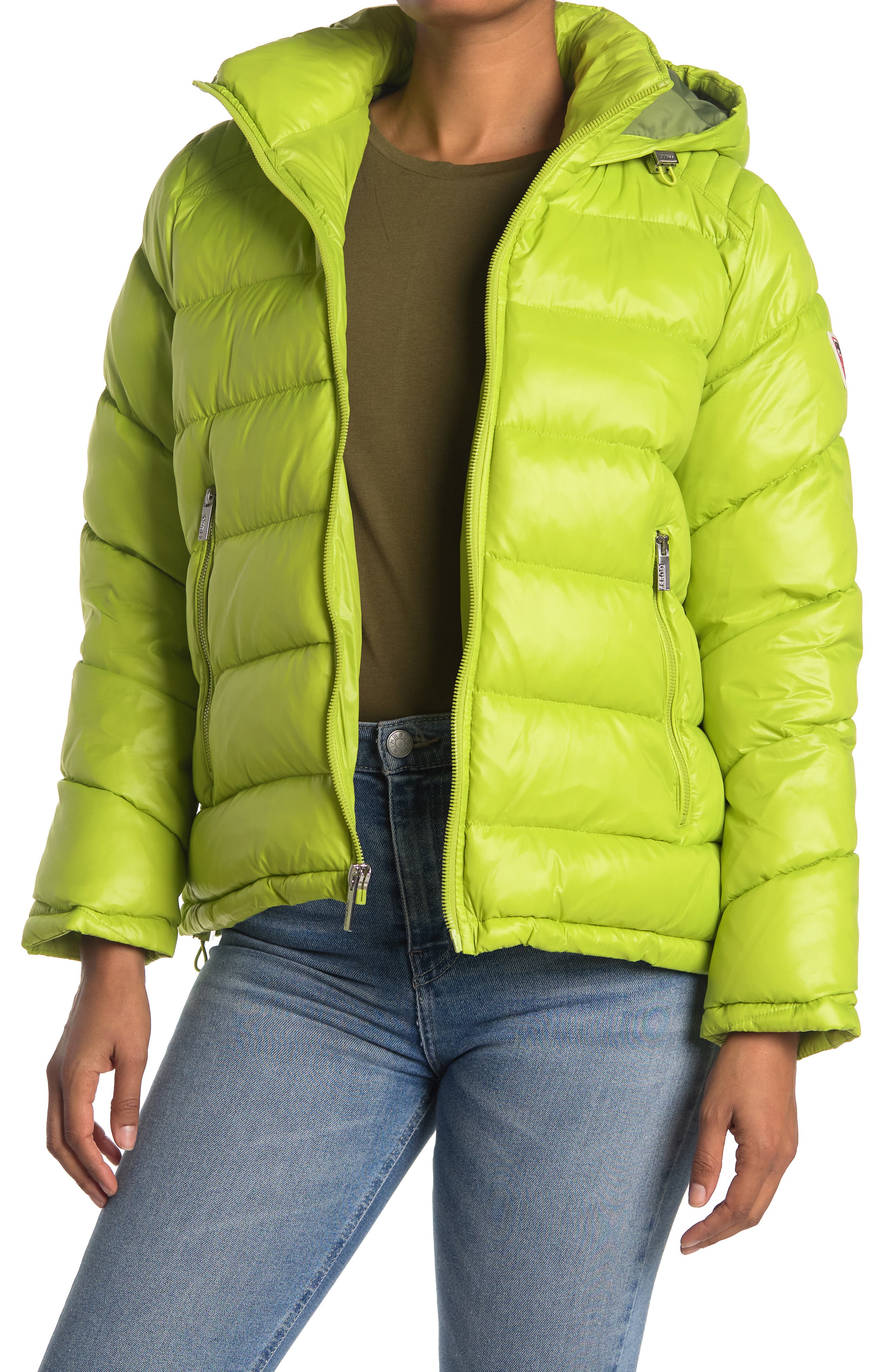 light green bubble coat