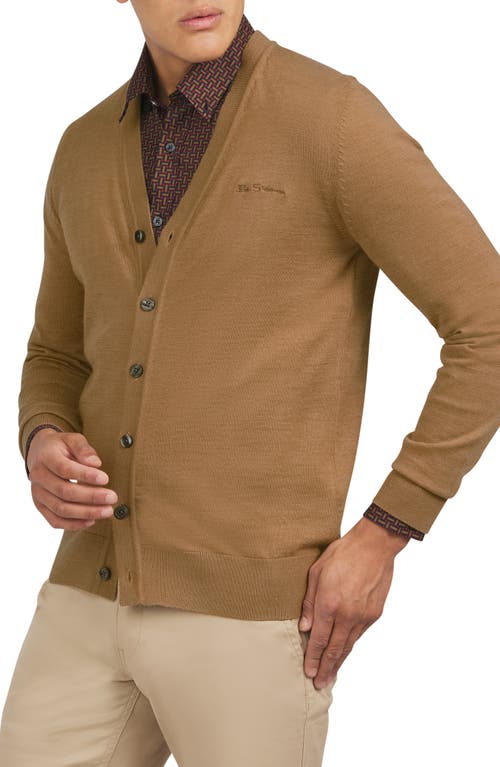 Ben Sherman Merino Wool Blend Cardigan In Light Brown