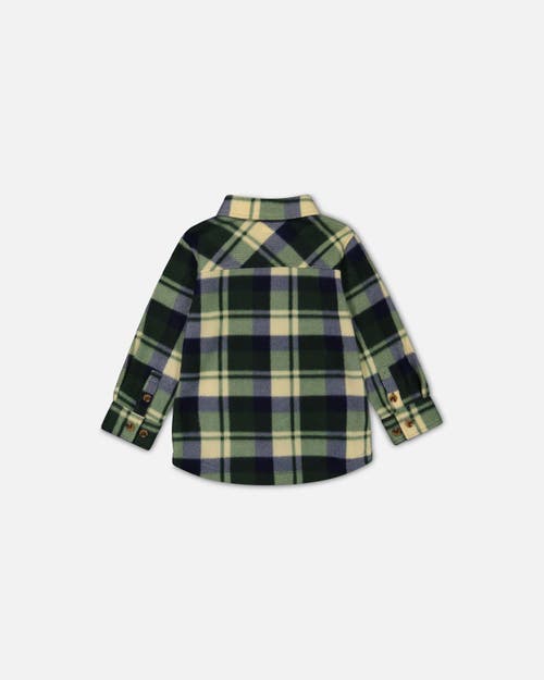 Shop Deux Par Deux Little Boy's Polar Fleece Shirt Plaid Green In Plaid Off White, Green & Navy