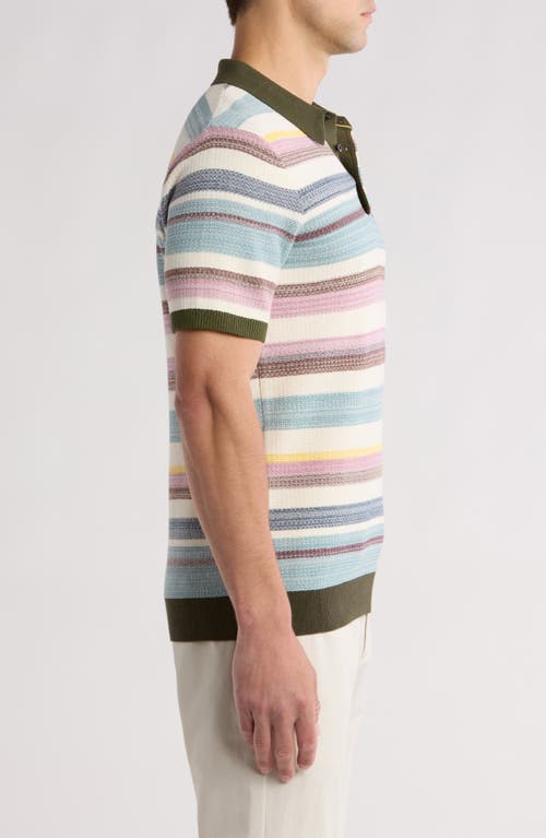 Shop Scotch & Soda Structured Knit Polo In Medium Beige Stripe