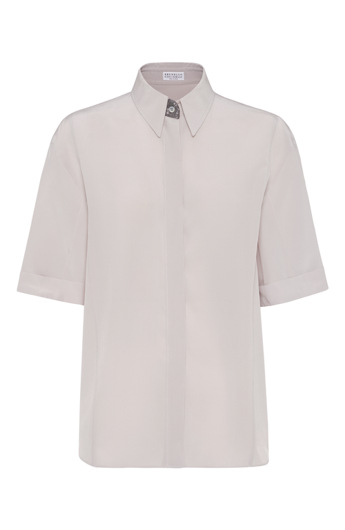 Shop Brunello Cucinelli Crêpe De Chine Shirt In Light Pink