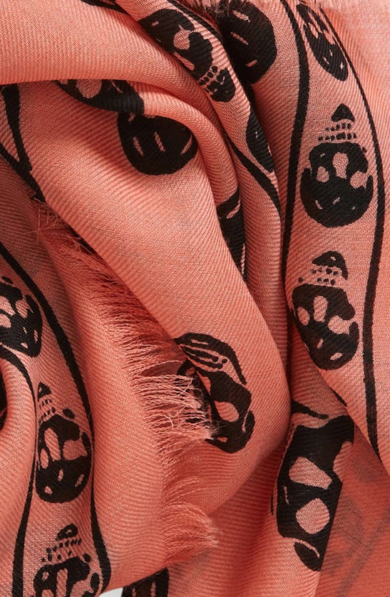 Shop Alexander Mcqueen Skull Print Wool Scarf In Coral/ Black
