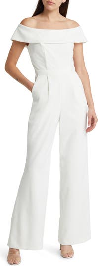 Xscape Off the Shoulder Wide Leg Jumpsuit