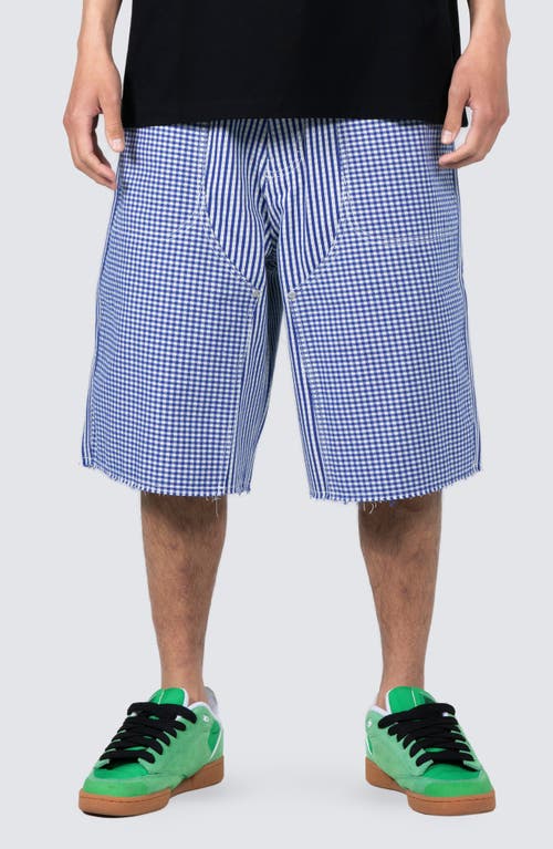 Stripe & Gingham Flat Front Shorts in Blue