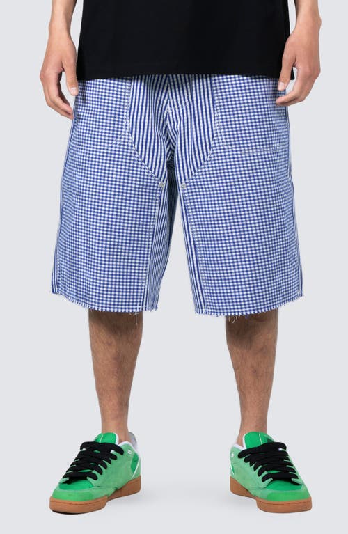 PLEASURES Stripe & Gingham Flat Front Shorts Blue at Nordstrom,