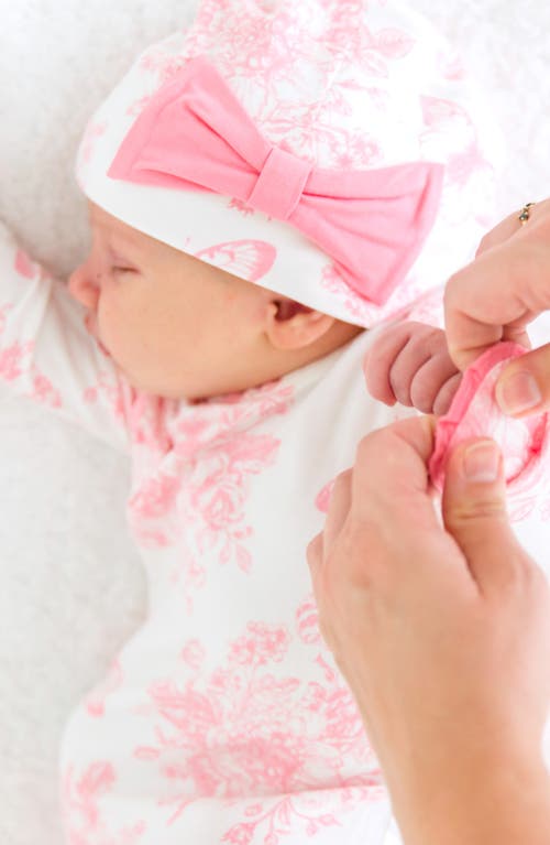 Rufflebutts Knotted Gown & Hat Set In White/pink