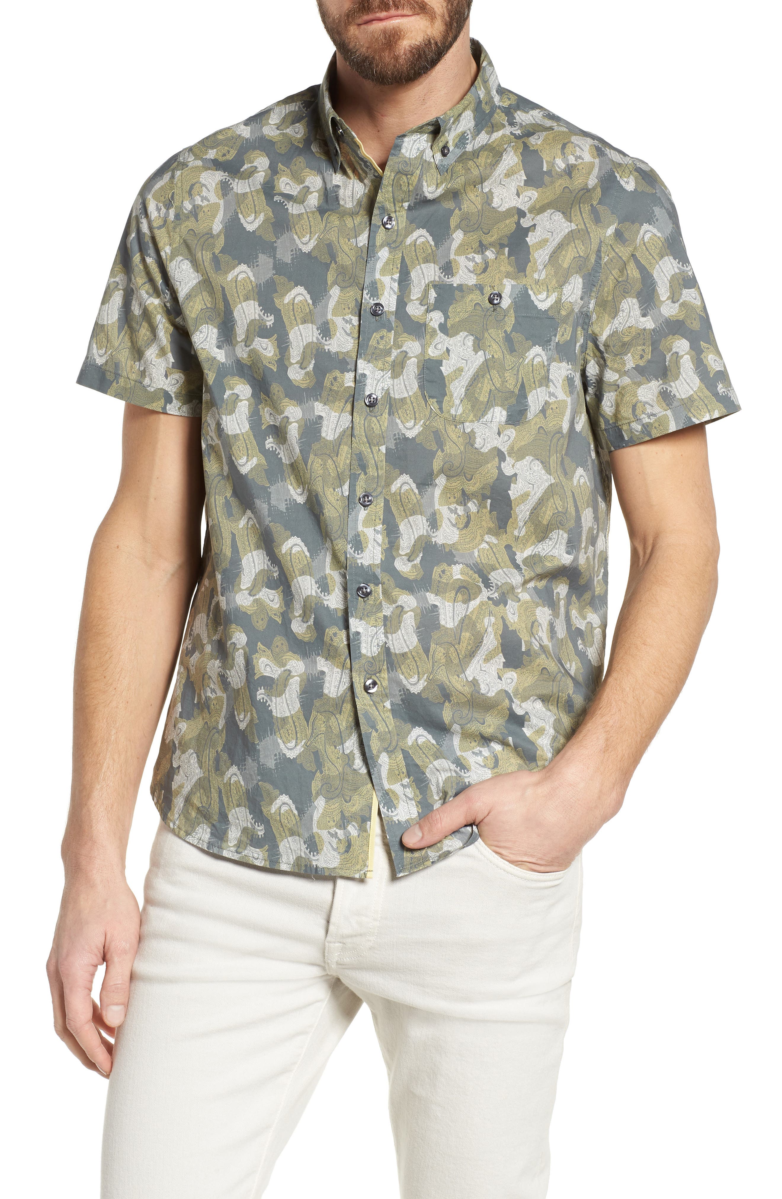 Michael Bastian Banana Leaf Print Regular Fit Button-Down Shirt