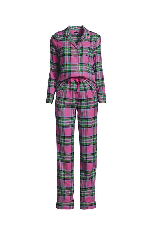 Shop Lands' End Drapey Flannel 2 Piece Pajama Set In Bright Orchid Plaid