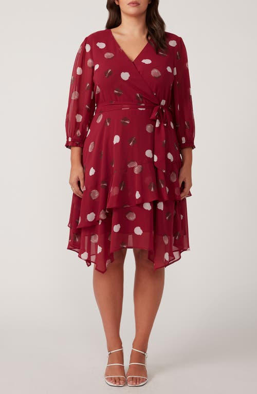 Estelle Begin Again Long Sleeve Faux Wrap Dress In Carnelian/rose