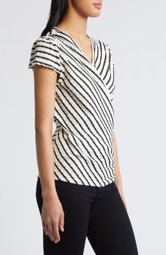 Loveappella Stripe Wrap Knit Top In Black/ Nat