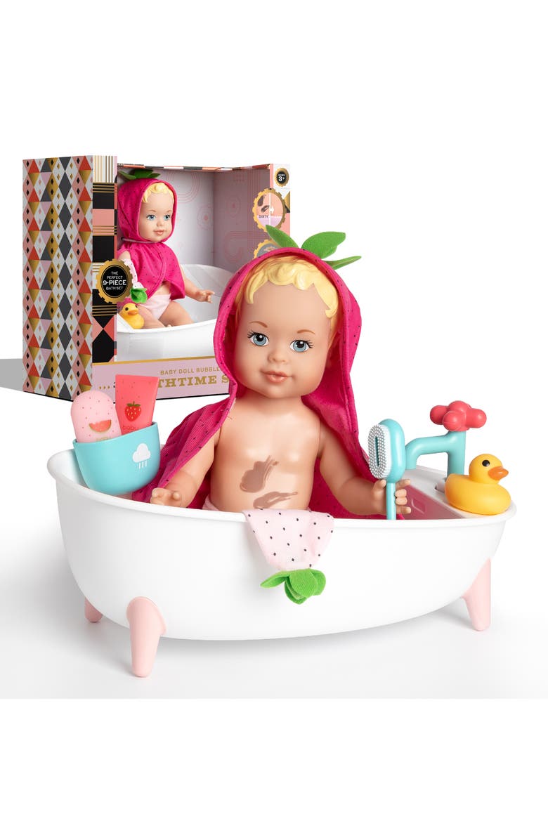 FAO SCHWARZ 9-Piece Toy Doll Bath Set, Main, color, PINK/ WHITE