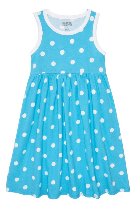 Harper Canyon Kids' Print Tank Dress In Blue River- White Dots