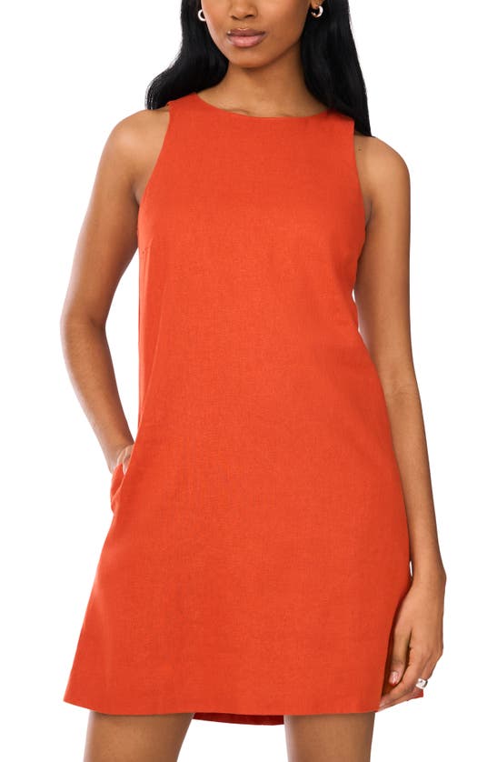 Shop Halogen Sleeveless Linen Blend A-line Dress In Burnt Orange