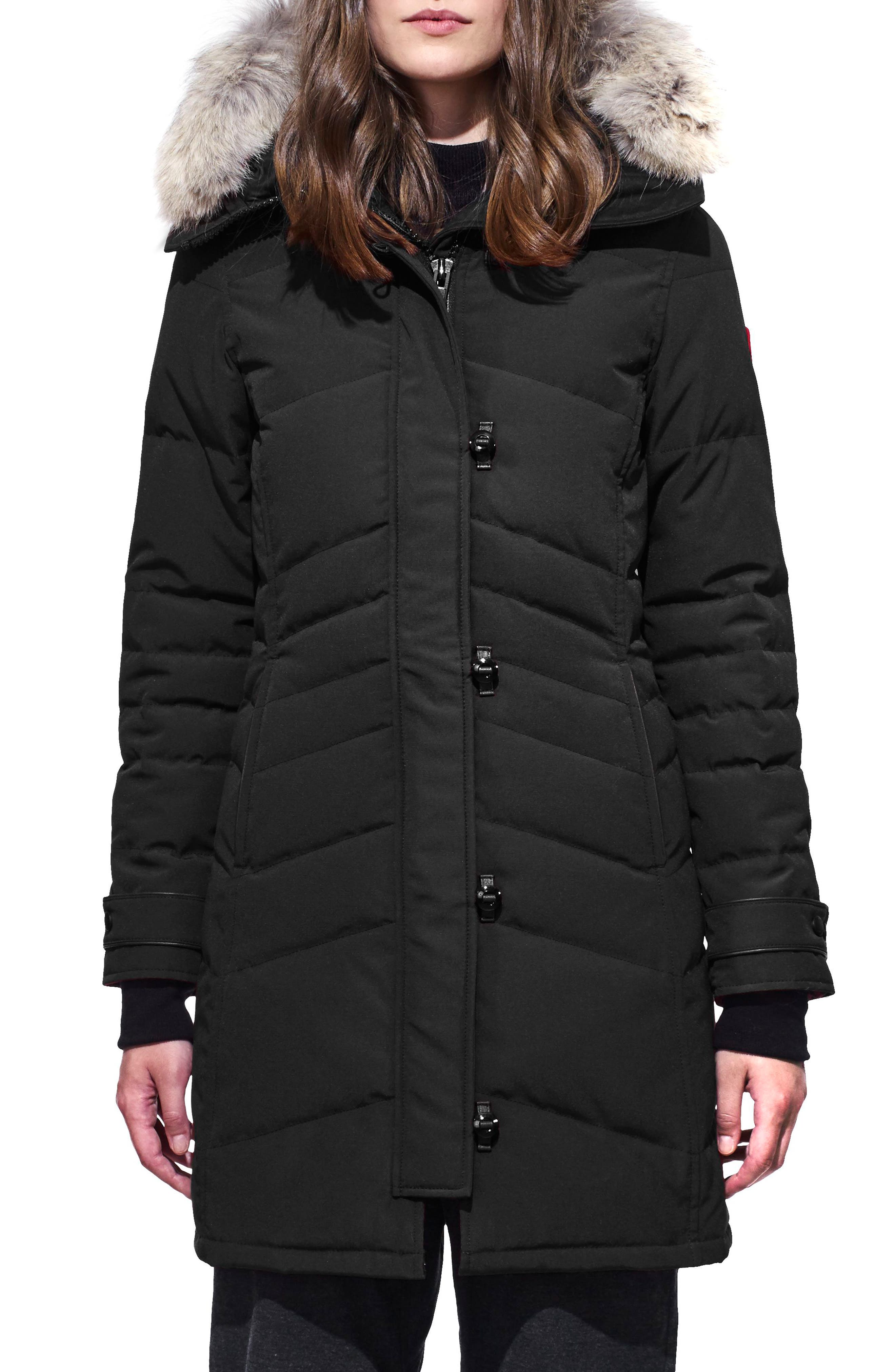 Canada Goose Lorette Fusion Fit Hooded Down Parka With Genuine Coyote Fur Trim, P (6-8P) - Black