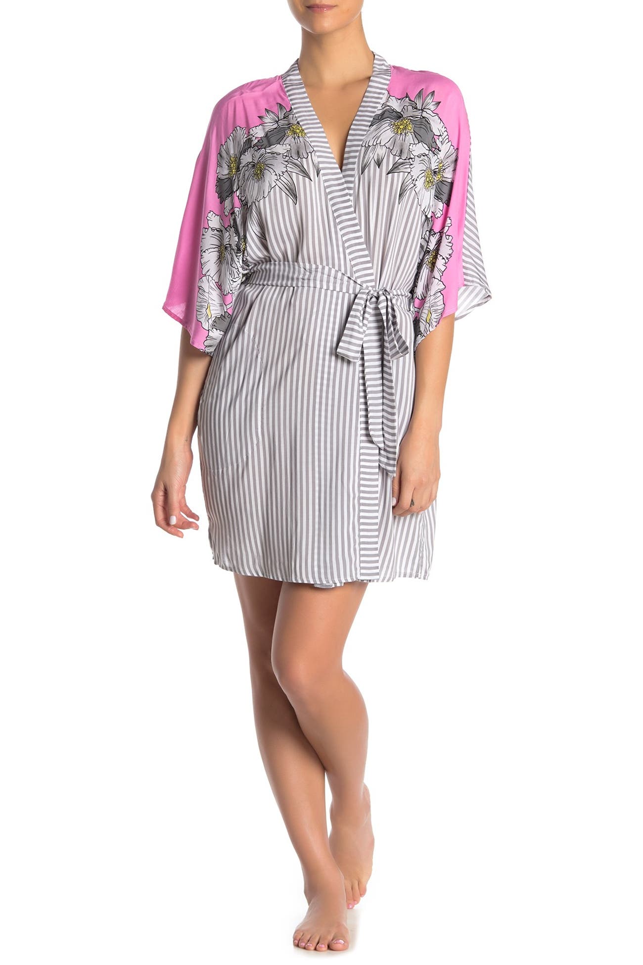 Kensie Floral & Stripe Print Robe Nordstrom Rack