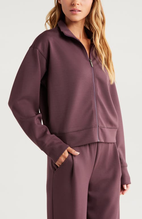 Zella Luxe Scuba Stand Collar Jacket In Burgundy Fudge