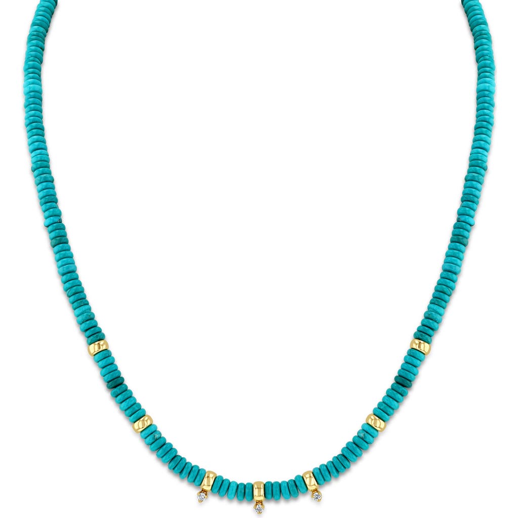 Shop Zoë Chicco Turquoise Beaded Necklace In Yellow Gold
