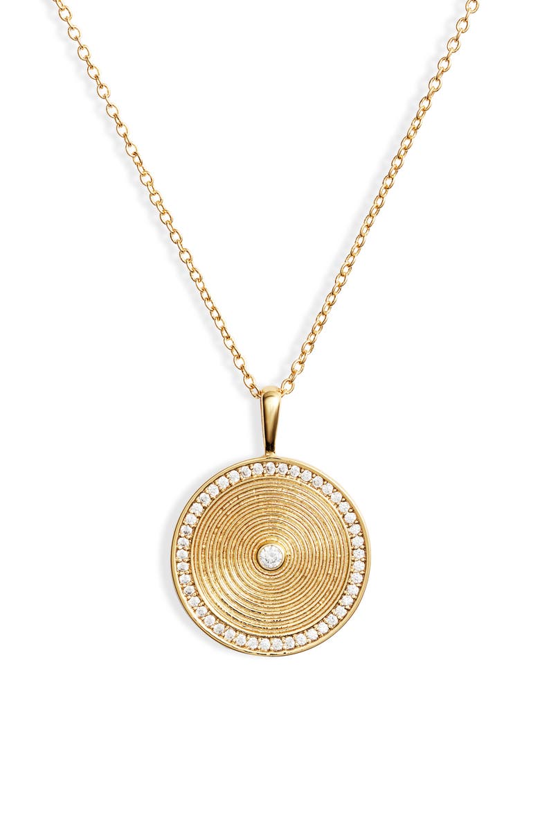 Shimmer Coin Pendant Necklace, Main, color, GOLD/ WHITE