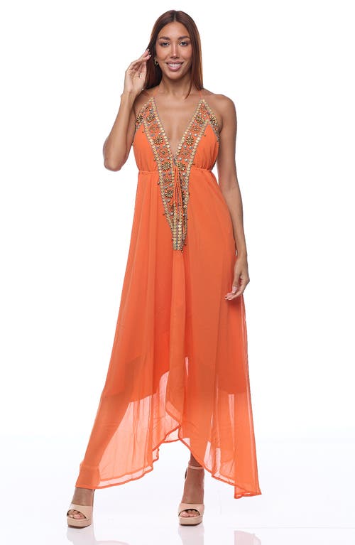 Ranee's Ranees Embellished Halter Cover-up Dress In Orange
