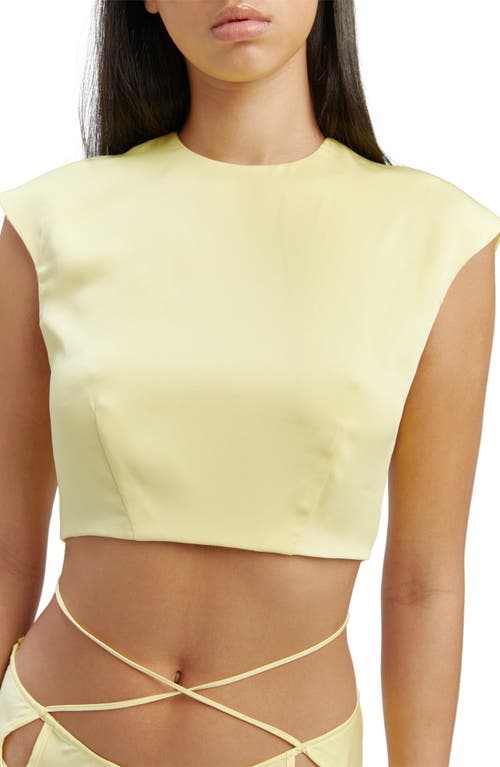 Shop Bardot Anya Satin Crop Top In Canary Yellow