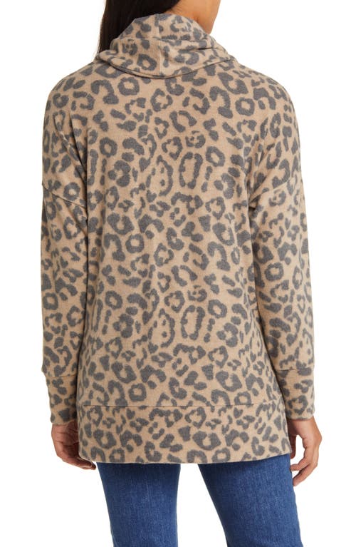Loveappella Cowl Neck Tunic In Camel/charcoal