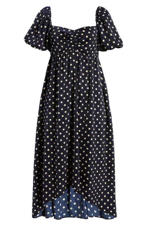 Shop Chelsea28 Ruched High-low Dress In Navy Dot