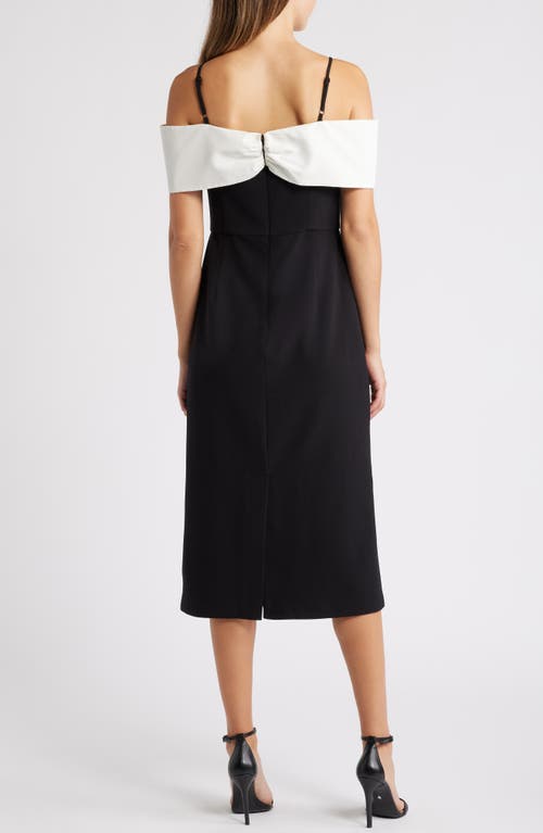 Julia Jordan Bow Colorblock Off The Shoulder Dress In Black Ivory