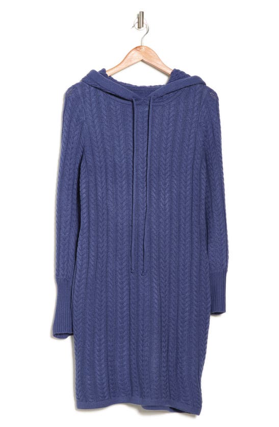 Eliza J Cable Knit Drawstring Hood Sweater Dress In Denim
