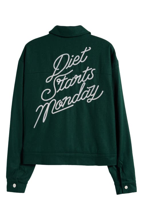 Shop Diet Starts Monday Trouble Embroidered Felted Wool Blend Jacket In Green