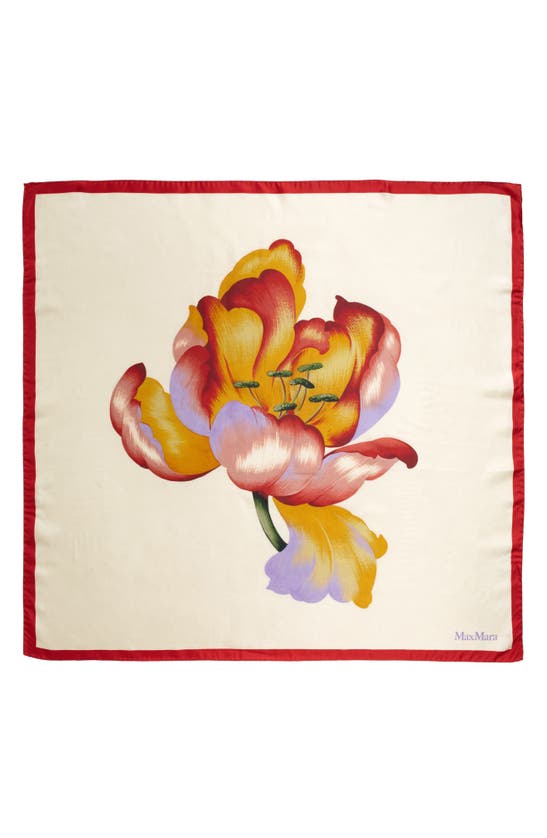 Max Mara Floral Silk Twill Square Scarf In Ivory