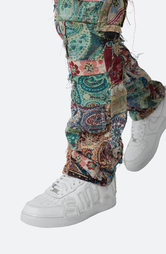 Mnml Panel Blanket Straight Leg Pants In Green Multi