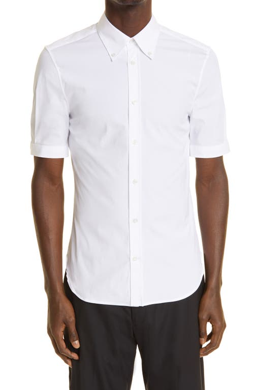 Alexander McQueen Short Sleeve Cotton Stretch Poplin Button-Down Shirt White at Nordstrom,