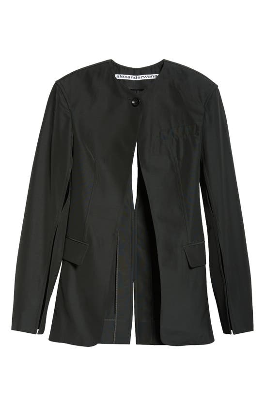 Shop Alexander Wang Collarless Slit Detailing Tailored Jacket In Black